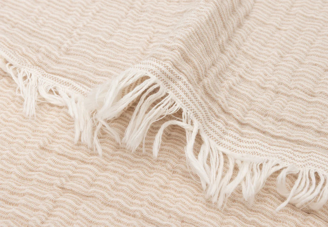 Dekentje 75x100 cm ▪ Fringe Stripe ▪ Biscuit / Ivory